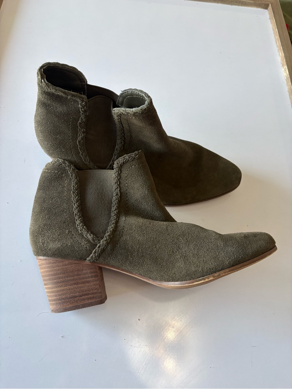 Aldo Olive Green Suede Ankle Boots with Block Heel